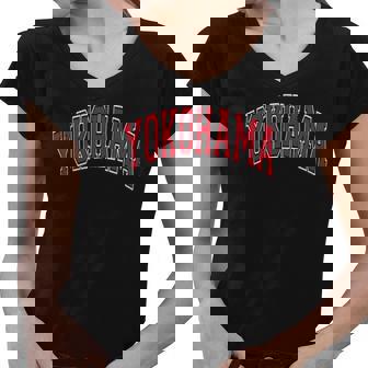 Yokohama Japan Varsity Style Red Text Women V-Neck T-Shirt - Thegiftio