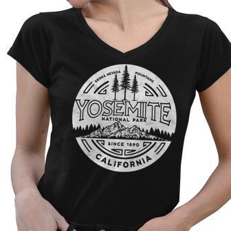 Yosemite National Park Distressed Minimalist Women V-Neck T-Shirt - Seseable