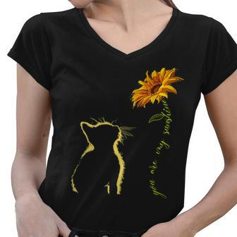 You Are My Sunshine Cat Sunflower Women V-Neck T-Shirt - Monsterry CA
