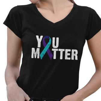 You Matter Purple Teal Ribbon Suicide Prevention Awareness Tshirt Women V-Neck T-Shirt - Monsterry UK