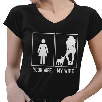 Your Wife My Wife French Bulldog Funny Frenchie For Husband Women V-Neck T-Shirt - Monsterry DE
