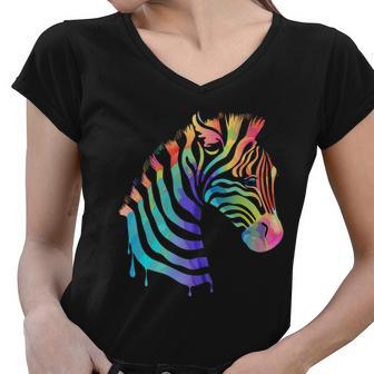 Zebra Neon Women V-Neck T-Shirt - Monsterry AU