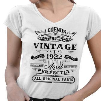 100Th Birthday Gift For Legends Born 1922 100 Yr Old Vintage Women V-Neck T-Shirt - Thegiftio UK
