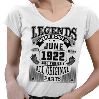 100Th Birthday Gift For Legends Born June 1922 100 Year Old Women V-Neck T-Shirt - Thegiftio UK