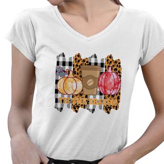 Pumpkins Tis The Season Latte Coffee Fall V2 Women V-Neck T-Shirt