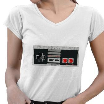 40 Year Old Fourty Birthday Gift Level 40 Unlocked Gamer Women V-Neck T-Shirt - Monsterry
