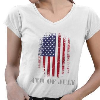 4Th Of July Usa Flag Vintage Distressed Independence Day Great Gift Women V-Neck T-Shirt - Monsterry CA