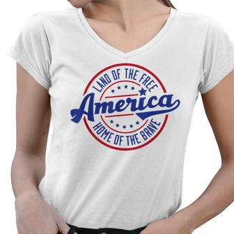 America Land Of The Free Home Of The Brave V2 Women V-Neck T-Shirt - Thegiftio UK
