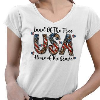 America Land Of The Free Home Of The Brave Women V-Neck T-Shirt - Thegiftio UK