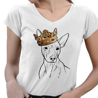 American Hairless Terrier Dog Wearing Crown Women V-Neck T-Shirt | Mazezy
