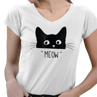 Black Cat Meow Cat Meow Kitty Funny Cats Kitty Women V-Neck T-Shirt - Thegiftio