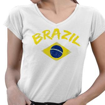 Brazil Brazilian National Flag Soccer Football Brazilian Women V-Neck T-Shirt - Thegiftio UK