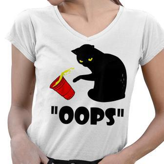 Cat Oops Funny Black Cat Knocking Over A Glass V2 Women V-Neck T-Shirt - Seseable