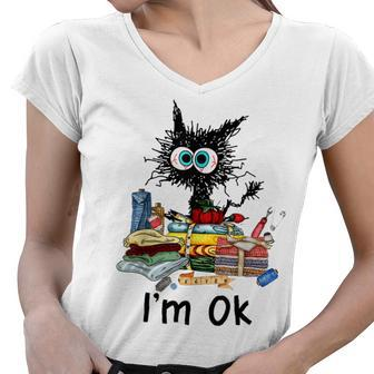 Cats Im Ok Funny Quilting Love Cats Women V-Neck T-Shirt - Thegiftio UK