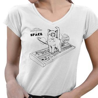 Cats On Synthesizers In Space Cat Owner Women V-Neck T-Shirt - Seseable