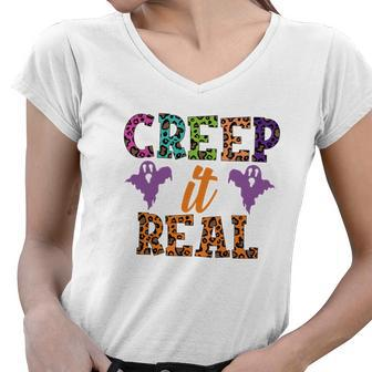 Colorful Boos Creep It Real Halloween Gifts Women V-Neck T-Shirt - Seseable