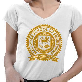 Cool Macgyver School Of Engineering Improvise Or Die Est 1985 Emblem Tshirt Women V-Neck T-Shirt - Monsterry