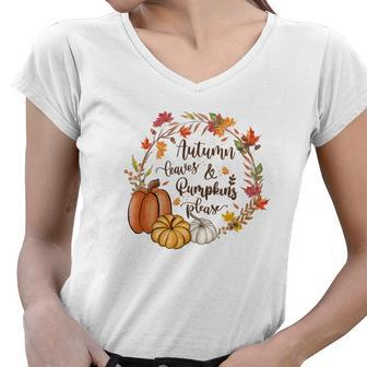 Cozy Autumn Fall Autumn Leaves _ Pumpkins Please Women V-Neck T-Shirt - Seseable