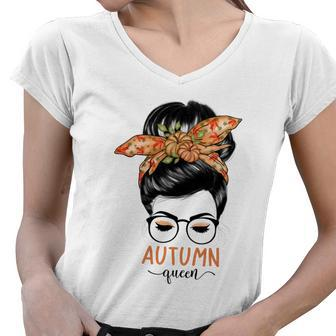 Cozy Autumn Fall Autumn Queen Awesome Gift For Girlfriend Women V-Neck T-Shirt - Seseable