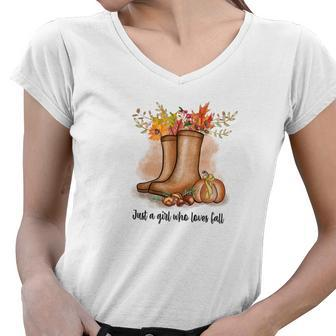 Cozy Autumn Fall Just A Girl Who Love Fall Women V-Neck T-Shirt - Seseable