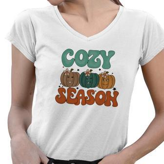Cozy Season Sweater Season Pumpkins Fall Women V-Neck T-Shirt