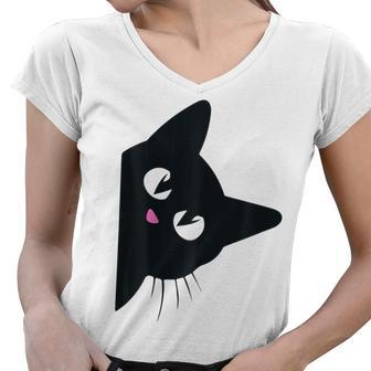Cute Black Cat Halloween Costume Kitten Kids Toddler Adult Women V-Neck T-Shirt - Seseable
