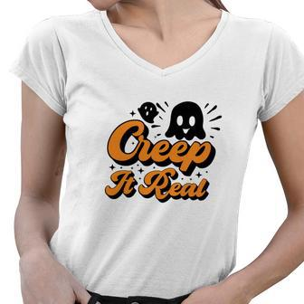 Cute Boo Creep It Real Funny Halloween Women V-Neck T-Shirt - Seseable