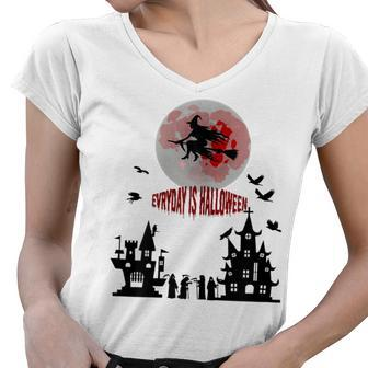 Every Day Is Halloween Witch Cool Full Moon WitchHalloween Women V-Neck T-Shirt - Thegiftio UK