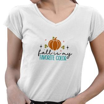 Fall Is My Favorite Color Pumpkin Glitter Women V-Neck T-Shirt - Seseable