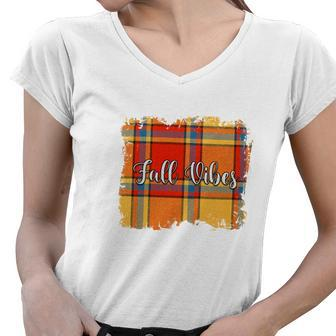 Fall Vibes Caro Pattern Thankful Women V-Neck T-Shirt - Seseable
