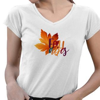 Fall Vibes Leaf Autumn Lovers Women V-Neck T-Shirt - Seseable