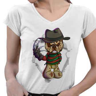 Funny Bulldog Halloween Tee Costume Women V-Neck T-Shirt - Thegiftio UK