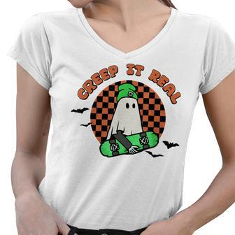 Funny Halloween Creep It Real Cute Little Spooky Women V-Neck T-Shirt - Seseable