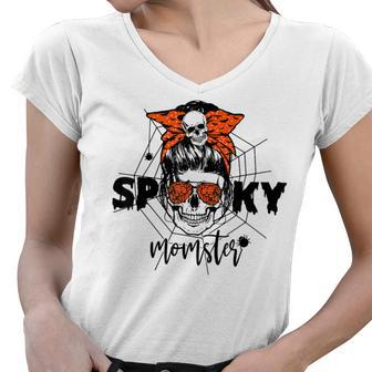 Funny Halloween Spooky Momster Skull Mama Costume For Mom Women V-Neck T-Shirt - Seseable