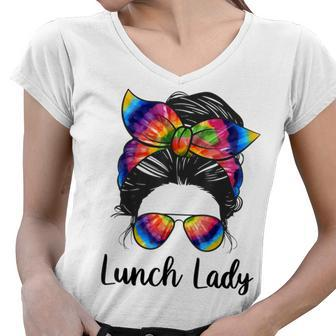 Funny Lunch Lady Messy Bun Hair Cafeteria Worker Lady Life  Women V-Neck T-Shirt