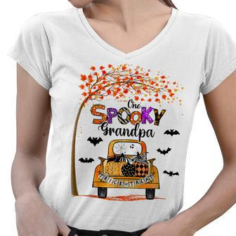 Funny One Spooky Grandpa Pumpkin Truck Halloween Costume Women V-Neck T-Shirt - Thegiftio UK