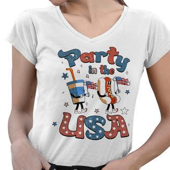 Funny Party In The Usa 4Th Of July Hot Dog Patriotic Kid V2 Women V-Neck T-Shirt - Seseable