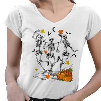 Funny Skeletons Dancing Halloween Dancing Women V-Neck T-Shirt - Seseable