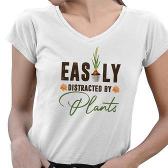 Gardener Easily Distracted By Plants Gardener Custom Women V-Neck T-Shirt - Seseable