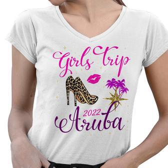 Girls Trip Aruba 2022 Sunglasses Summer Matching Group V3 Women V-Neck T-Shirt - Seseable