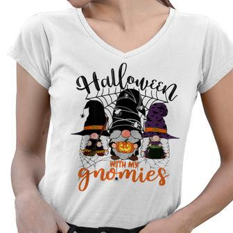 Gnomes Halloween With My Gnomies Witch Garden Gnome Women V-Neck T-Shirt - Thegiftio UK
