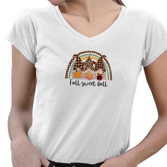 Gnomes Rainbow Fall Sweet Fall Women V-Neck T-Shirt | Seseable CA