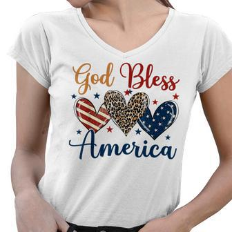 God Bless America Patriotic 4Th Of July American Christians Women V-Neck T-Shirt - Seseable