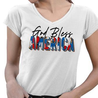 God Bless America Tie Dye Leopard Christian 4Th Of July Women V-Neck T-Shirt - Seseable