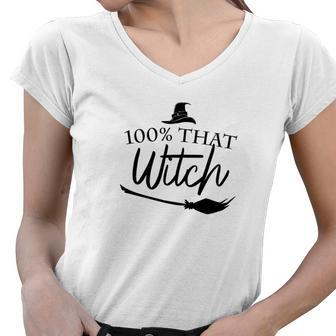 Halloween Broom 100% That Witch Women V-Neck T-Shirt - Seseable