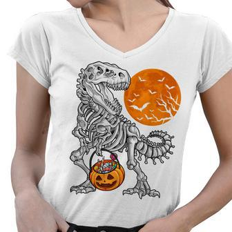 Halloween Shirts For Boys Kids Dinosaur Skeleton T Rex Scary Women V-Neck T-Shirt - Thegiftio UK