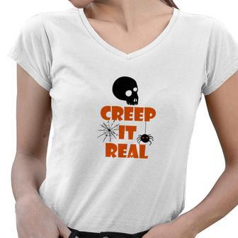Halloween Skull Creep It Real Women V-Neck T-Shirt - Seseable