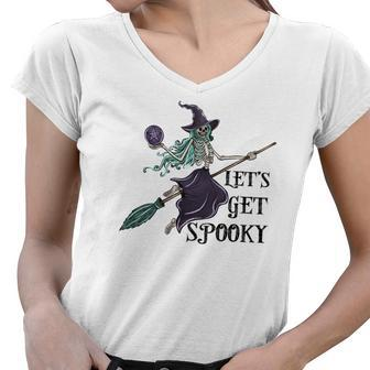 Halloween Spooky Skeleton Witch Let_S Get Spooky Women V-Neck T-Shirt - Seseable