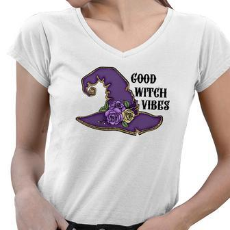 Halloween Witch Vibes Good Witch Vibes Custom Women V-Neck T-Shirt - Seseable