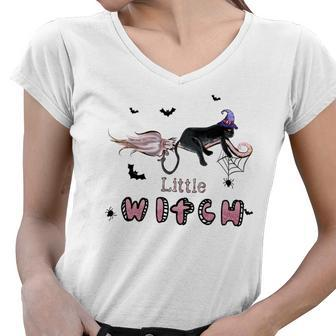 Hallowen Be Magical Witch Little Cat Witch Women V-Neck T-Shirt - Seseable